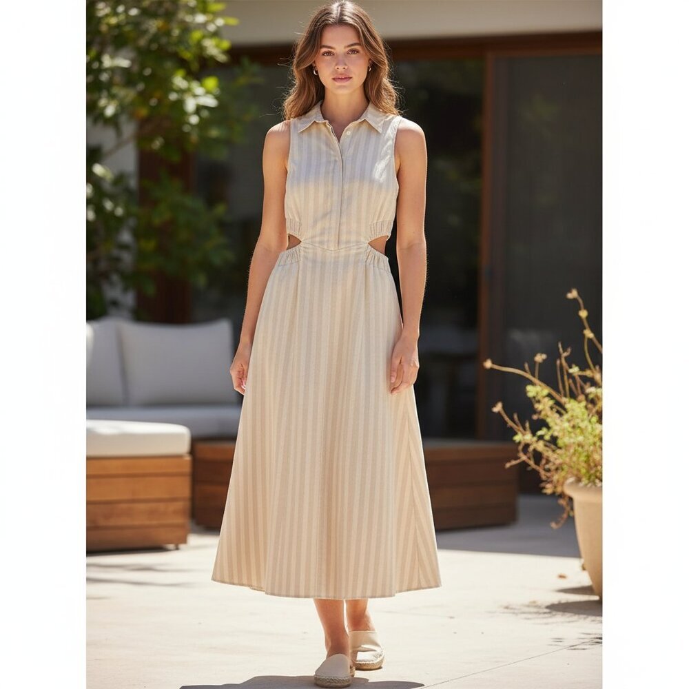 NWT Sovere Shift Cotton Midi Dress in Natural Size Small